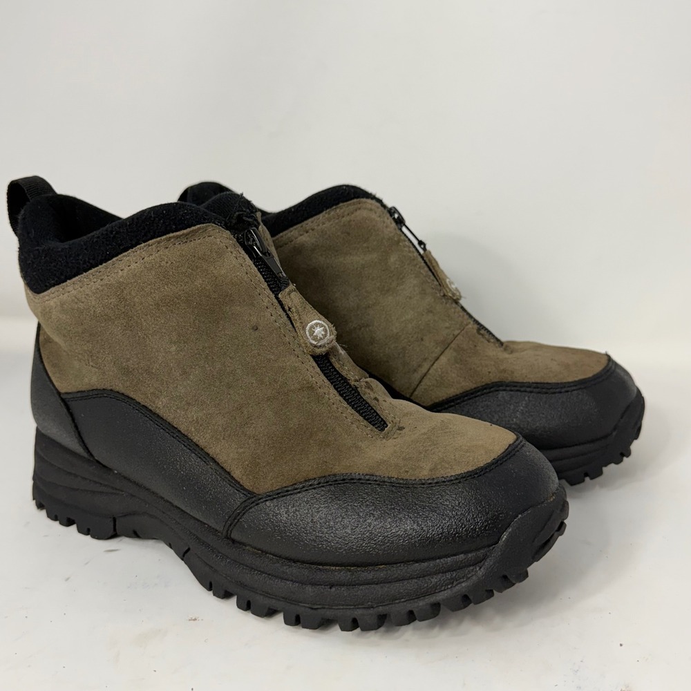 Polaris Thermolite Brown Black Leather Zip Front Winter Boots Womens 8W